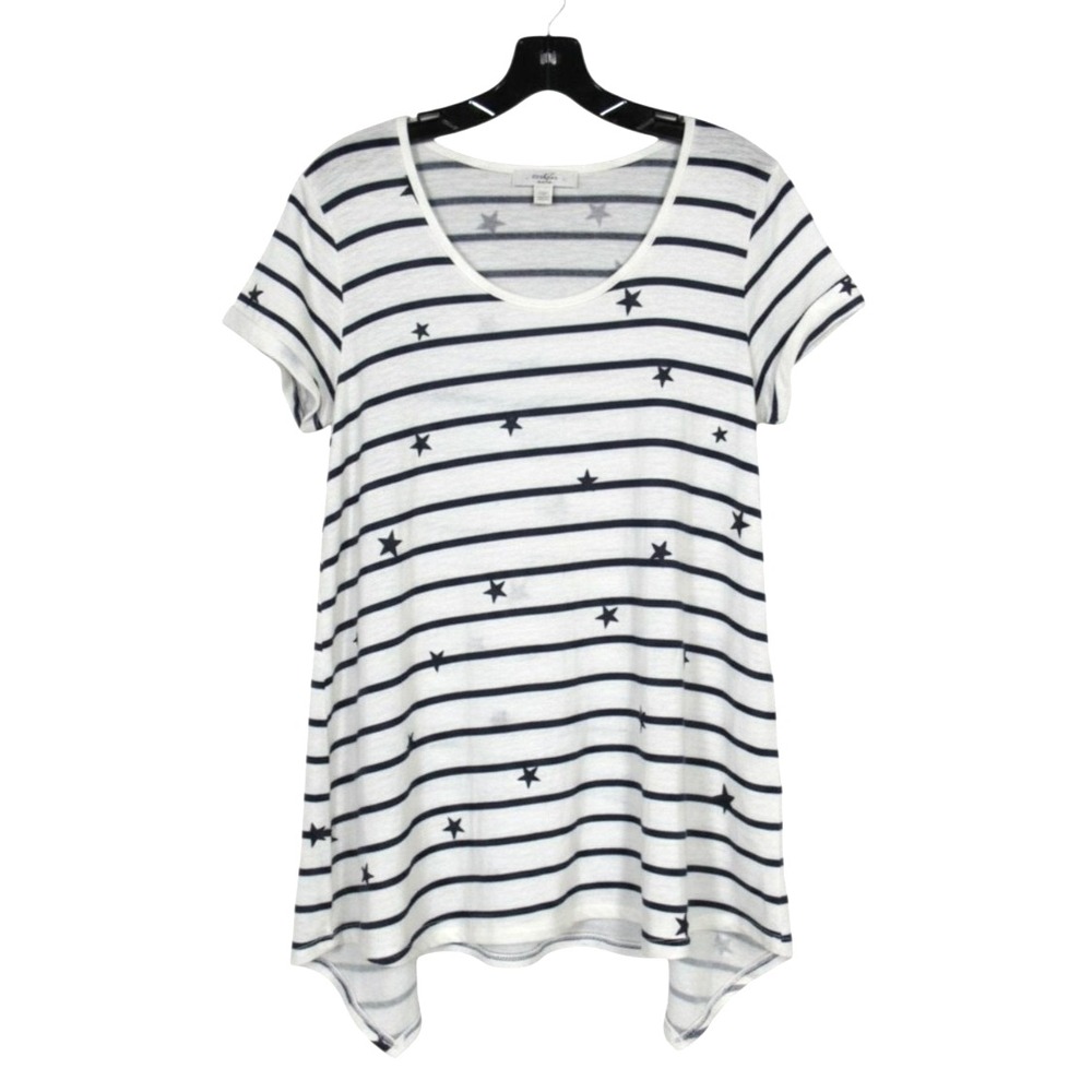 MOA MOA Black Stars/Navy Stripes SLUB KNIT Shark Bite Hem SWING BLOUSE/TOP Sz 1X